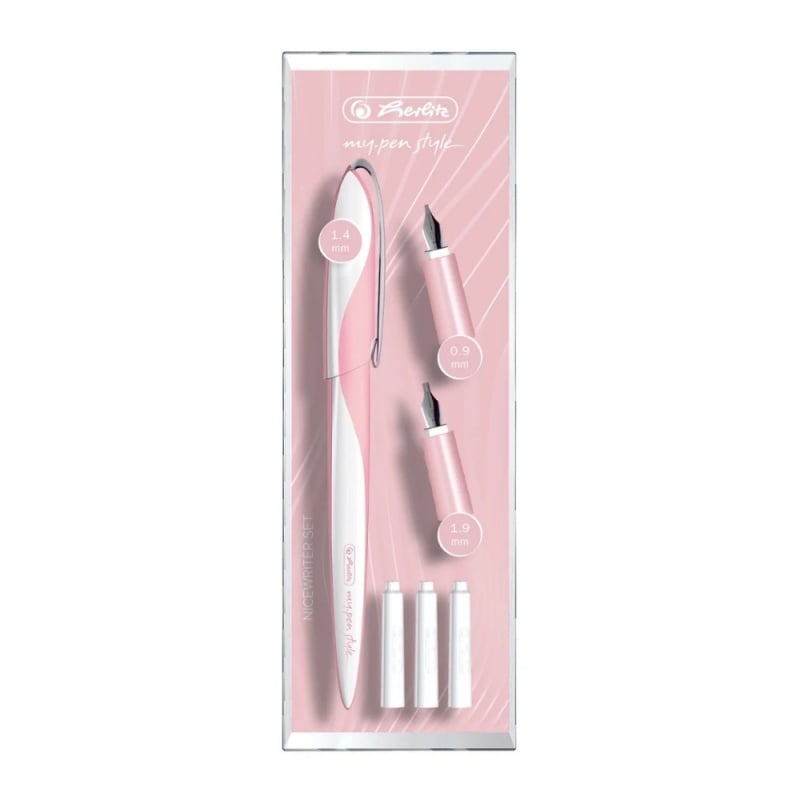 Stilou Herlitz My Pen pentru caligrafie , alimentare rezerve, corp roz, include 3 penite (0.9 1.4 1.9) + 3 rezerve