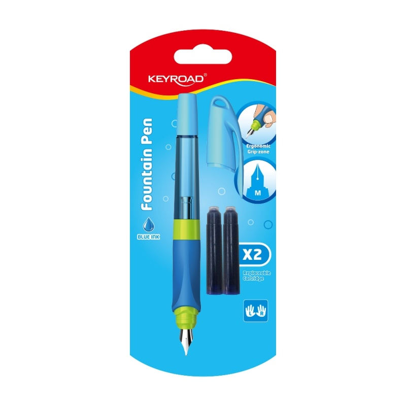 Stilou Keyroad Easy Writer penita iridium, alimentare rezerve, grip ergonomic, diverse culori, blister (+2 rezerve)