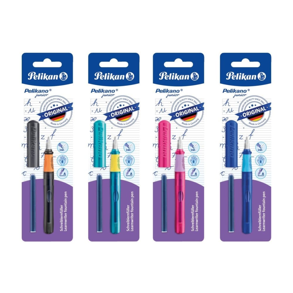 Stilou Pelikan Junior pentru incepatori, grip ergonomic, penita tip A,corp plastic, alimentare rezerve, diverse culori