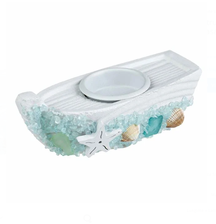 Suport din lemn pentru lumanare,barcuta,14x5.5x6 cm