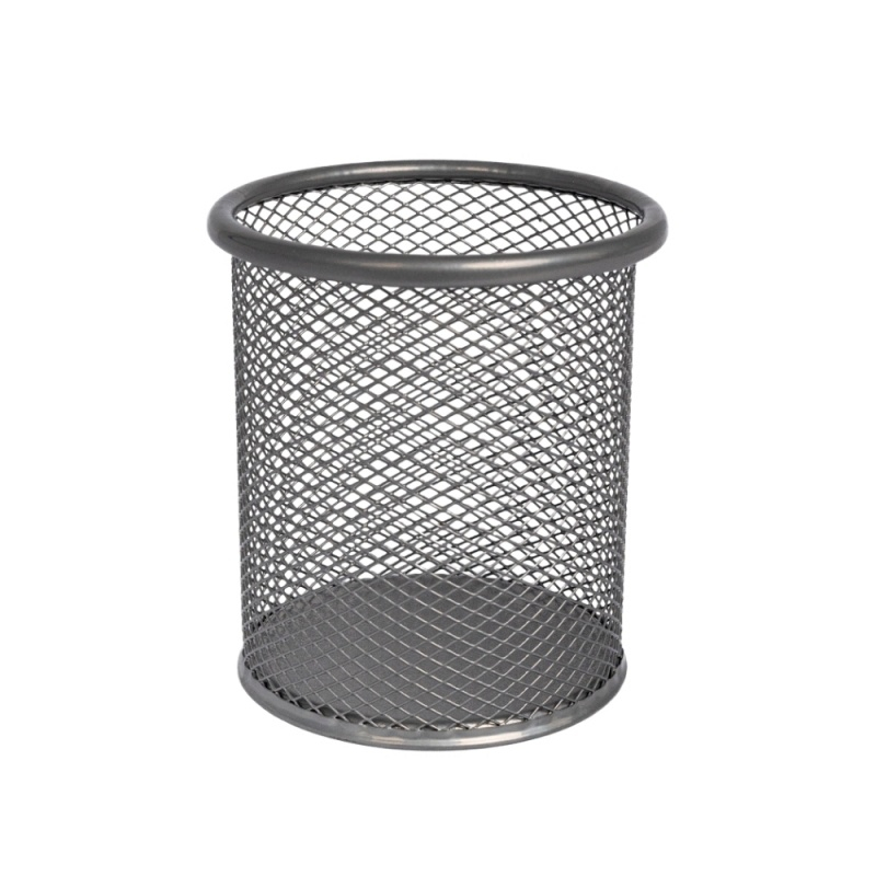 Suport instrumente de scris Office Cover 802, cilindric, din plasa metalica argintie