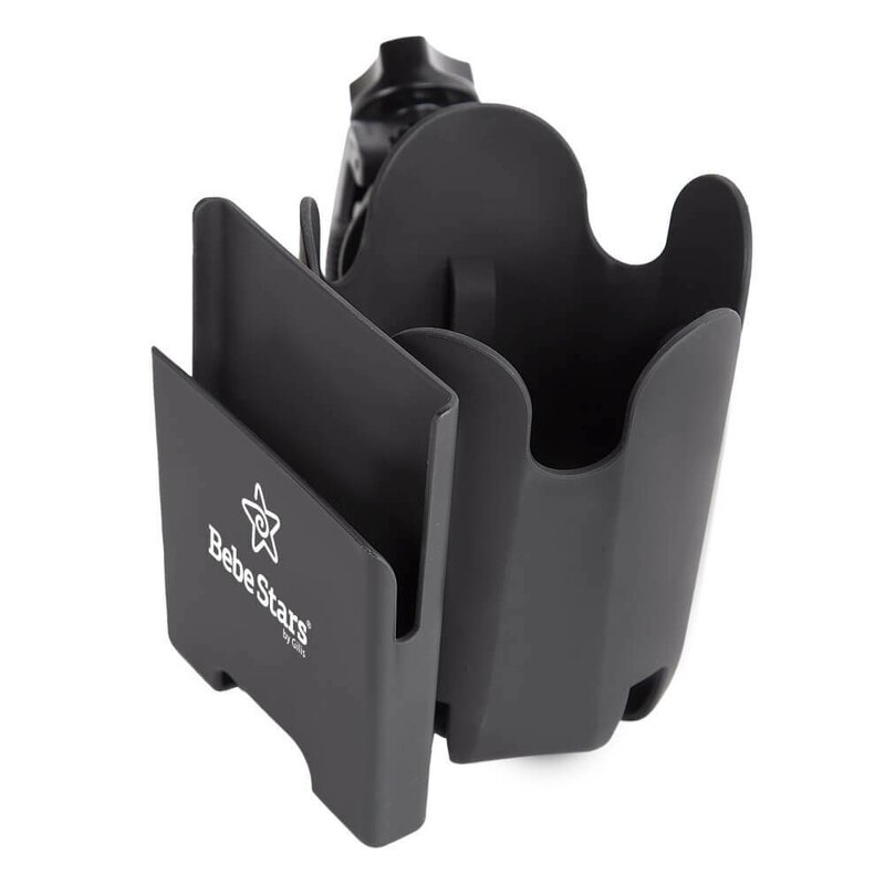 Suport pentru carucior, Bebe Stars, Universal, Pentru biberon/pahar si carcasa smartphone, Rotire 360 grade, Din materiale ecologice, Black