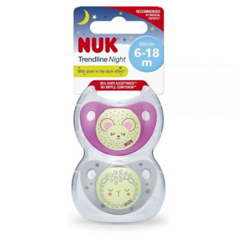 Suzeta Nuk Night-Day Silicon M2, 6-18 luni, Set 2 Bucati, Roz - poza 2