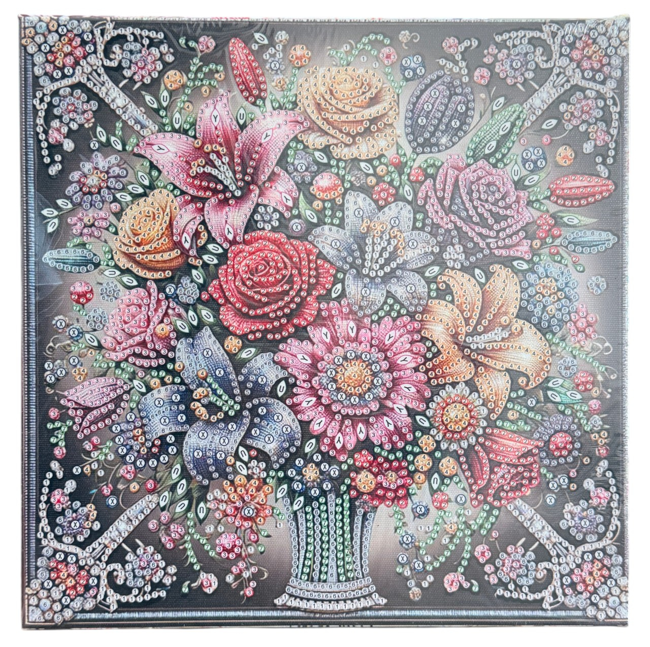 Tablou YY59, Vaza cu flori,cu Diamante, cu Umplere partiala, cu rama, 25x25 cm