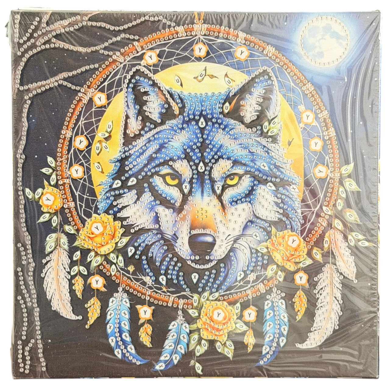Tablou YY84, Lupul Strabun, cu Diamante, cu Umplere partiala, cu rama, 25x25 cm