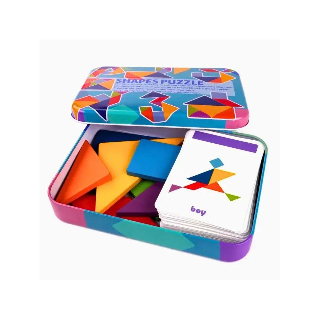 Tangram din lemn cu 60 de carduri - Shapes Puzzle, 3 ani+ - Default Title