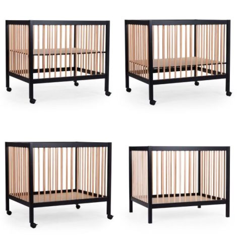 Tarc Childhome 97 cu roti 75x95 cm MDF Natural Negru - poza 2
