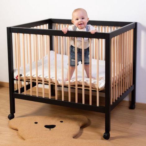 Tarc Childhome 97 cu roti 75x95 cm MDF Natural Negru - poza 3