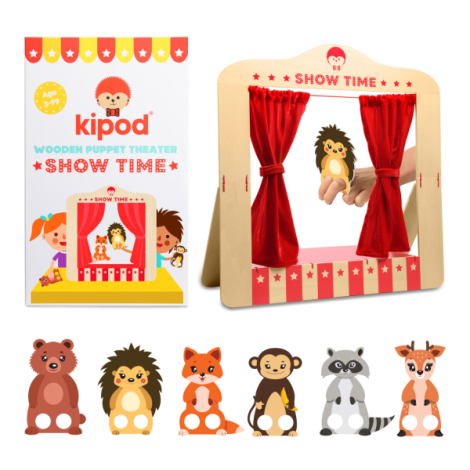 Teatru de papusi din lemn pentru masa, pliabil, cu figurine incluse Kipod - poza 1