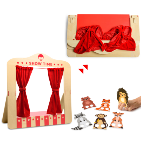 Teatru de papusi din lemn pentru masa, pliabil, cu figurine incluse Kipod - poza 4