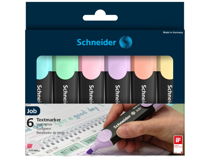 Textmarker cu varf tesit,model Schneider Job Pastel ,6 bucati set