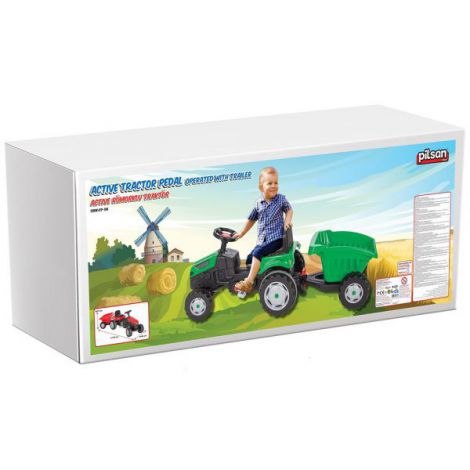 Tractor copii cu pedale si remorca Pilsan Active with Trailer 07-316 green - poza 5