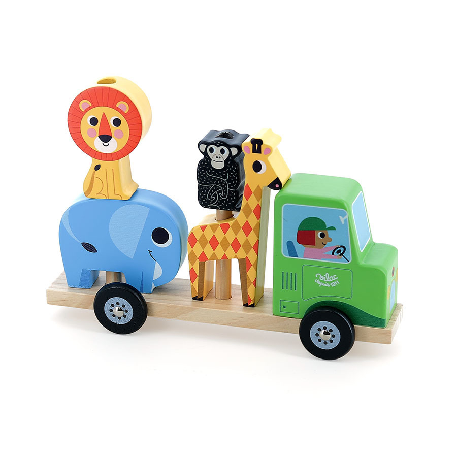 Tractor cu 4 animale - Jucarie de stivuire din lemn - Vilac