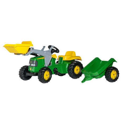 Tractor cu pedale, cupa si remorca Rolly Toys Kid John Deere, verde - poza 1