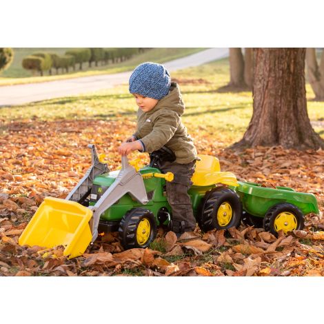 Tractor cu pedale, cupa si remorca Rolly Toys Kid John Deere, verde - poza 2