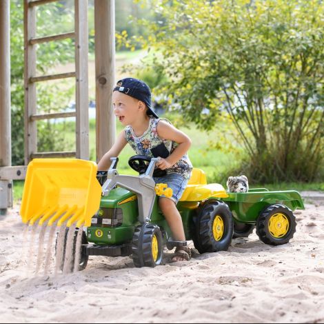 Tractor cu pedale, cupa si remorca Rolly Toys Kid John Deere, verde - poza 3