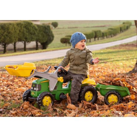 Tractor cu pedale, cupa si remorca Rolly Toys Kid John Deere, verde - poza 5