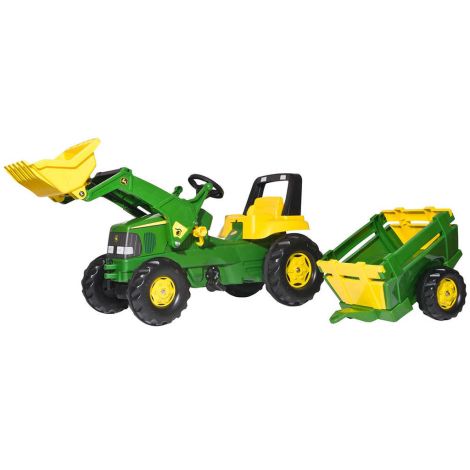 Tractor cu pedale pentru copii Rolly Toys John Deere cu cupa si remorca - poza 1