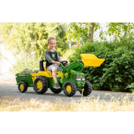 Tractor cu pedale pentru copii Rolly Toys John Deere cu cupa si remorca - poza 2