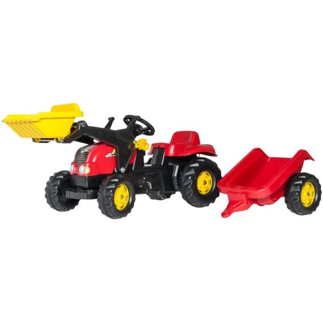 Tractor cu pedale pentru copii Rolly Toys Kid-X Rosu cu remorca - poza 1