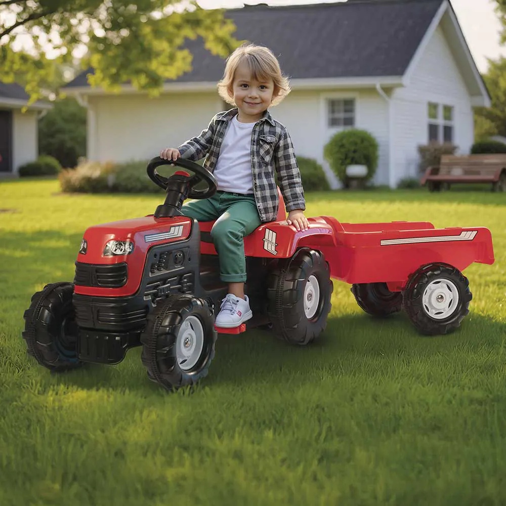 Tractor cu pedale si remorca Dolu 52 x 45 x 150 cm Rosu - poza 4