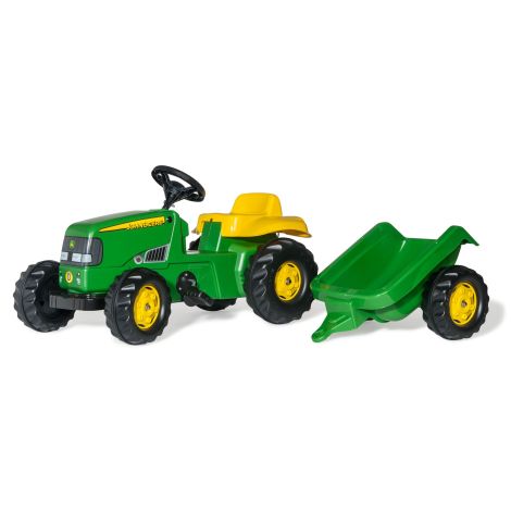 Tractor cu pedale si remorca Rolly Toys Kid John Deere verde - poza 1