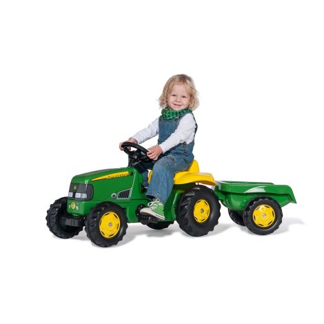 Tractor cu pedale si remorca Rolly Toys Kid John Deere verde - poza 2
