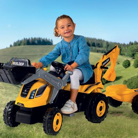 Tractor cu pedale si remorca Smoby Builder Max galben 7600710304 - poza 3