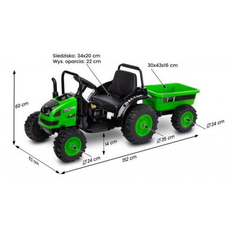 Tractor electric cu remorca si telecomanda Toyz HECTOR 12V Verde - poza 2