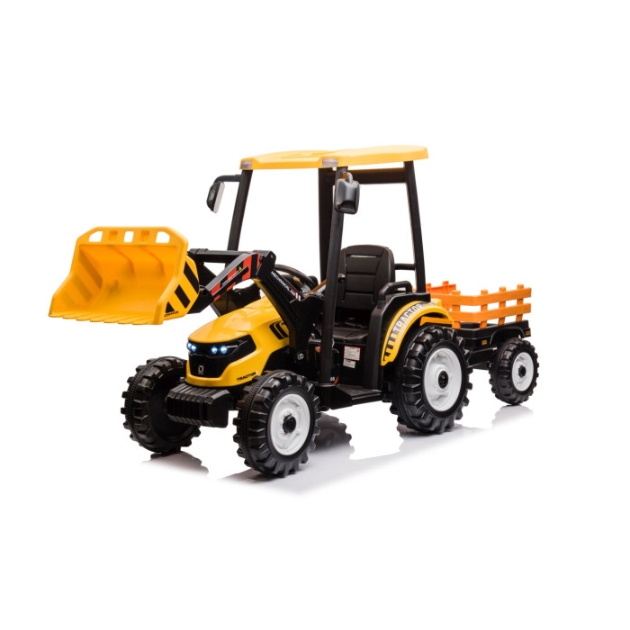 Tractor electric pentru copii Autokids cu remorca cu cupa Mega D68 24V 400W (3158) Galben - Autokids.ro - poza 1