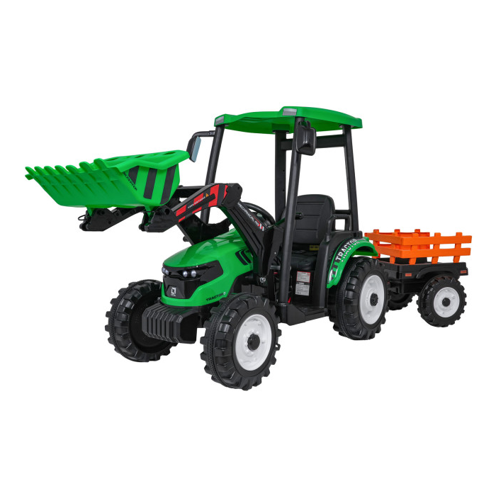 Tractor electric pentru copii cu remorca cu cupa Mega D68 24V 400W (3158) Verde - Autokids.ro