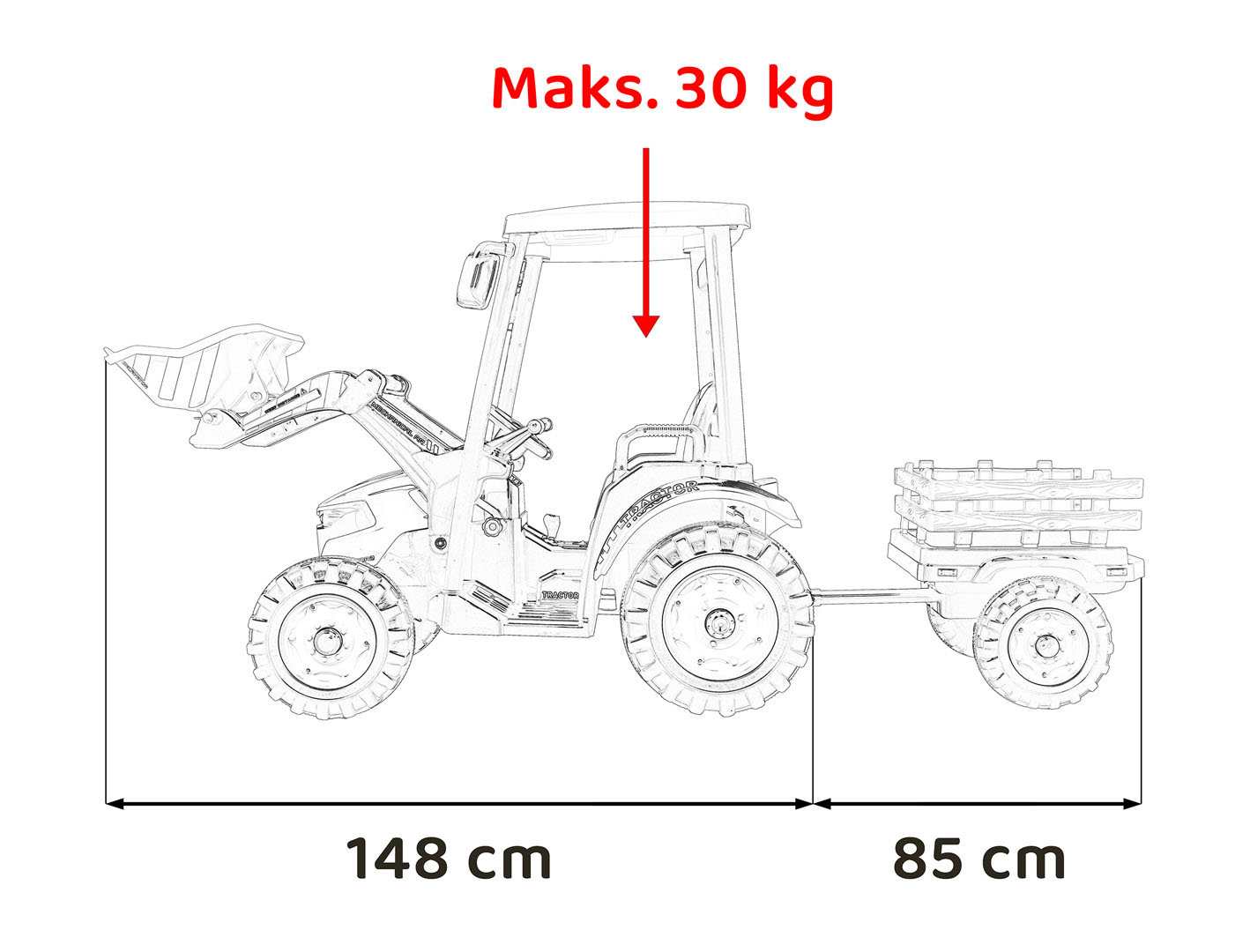 Tractor electric pentru copii cu remorca cu cupa Mega D68 24V 400W (3158) Verde - Autokids.ro - poza 2