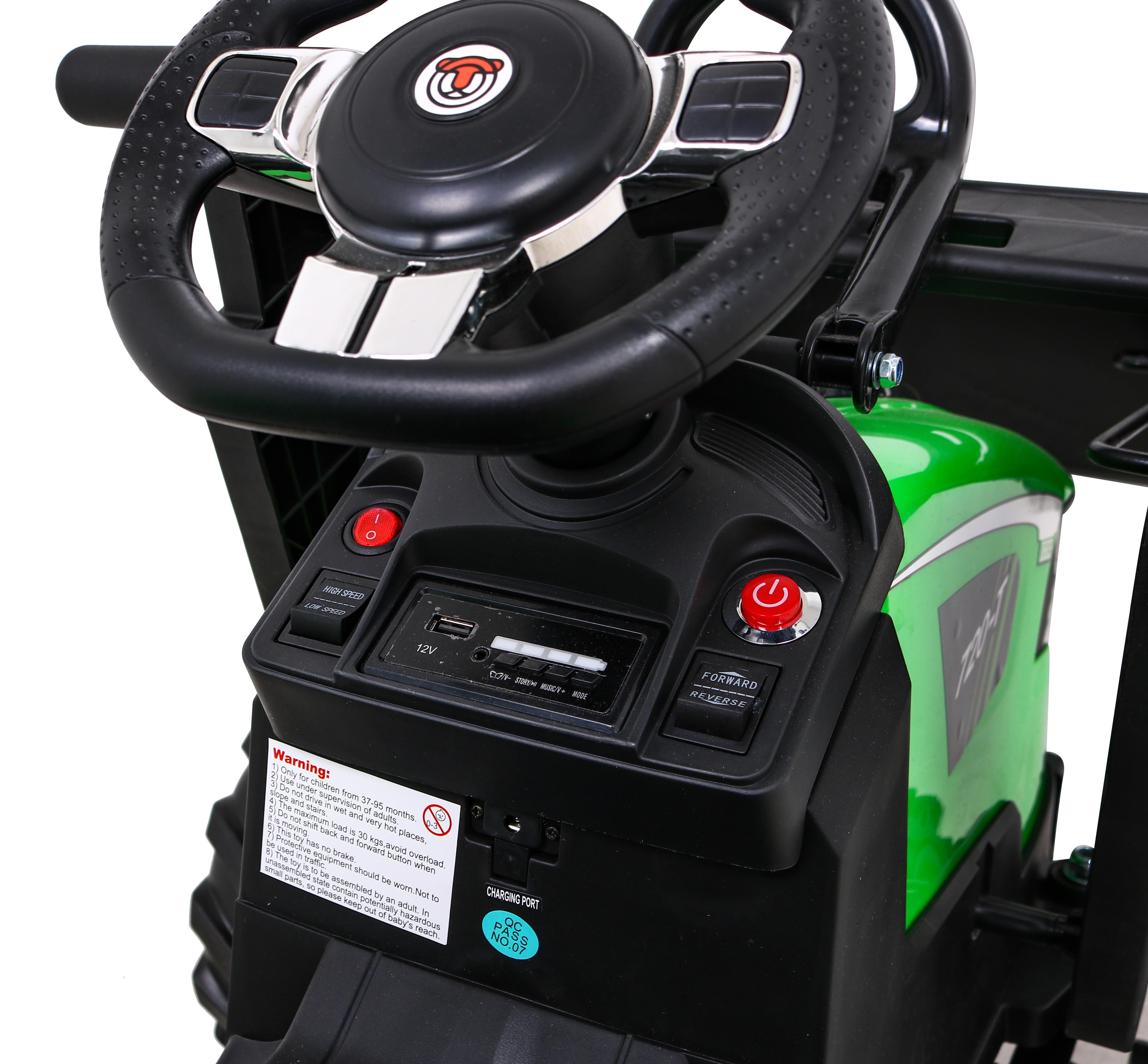 Tractor excavator electric pentru copii 3-8 ani cu remorca XXL Lux 720-T 12V 100W (2068) Verde - Autokids.ro - poza 4