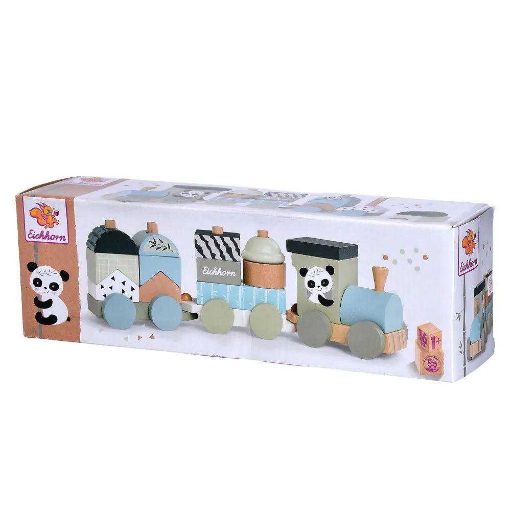 Tren colorat din lemn cu cuburi Eichhorn Panda 16 piese - poza 2