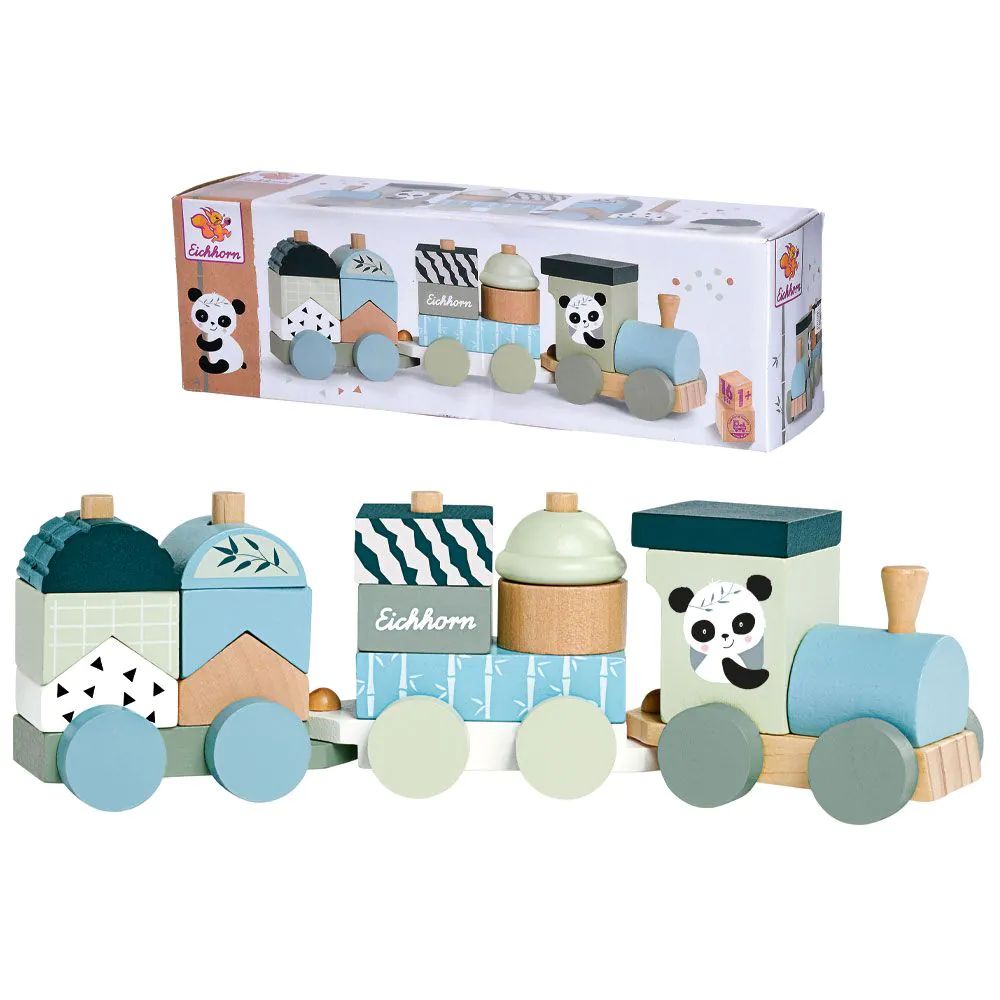 Tren colorat din lemn cu cuburi Eichhorn Panda 16 piese - poza 3