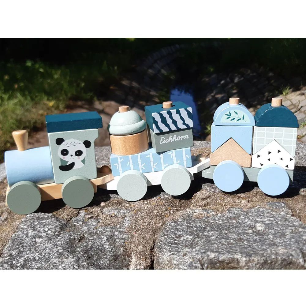 Tren colorat din lemn cu cuburi Eichhorn Panda 16 piese - poza 4