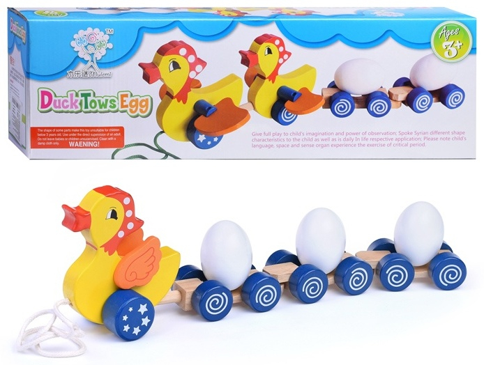 Trenul de Tras Montessori cu Rate si Oua din lemn