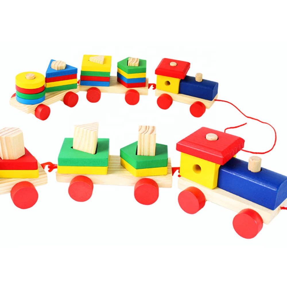 Trenulet lemn Montessori sortator - 4 coloane ZukiToys.ro