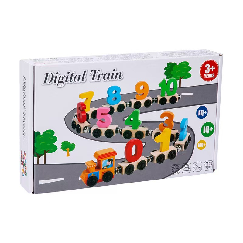 Trenulet magnetic lemn cu cifre - Digital Train educativ ZukiToys.ro