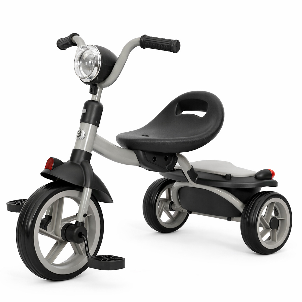 Tricicleta cu pedale Kinderplay Baby Flyer, pentru copii 2-4 ani, roti moi EVA, pliabila, neagra