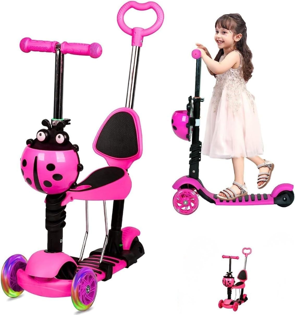 Trotineta 5 in 1 buburuza cu scaunel - ( roz )