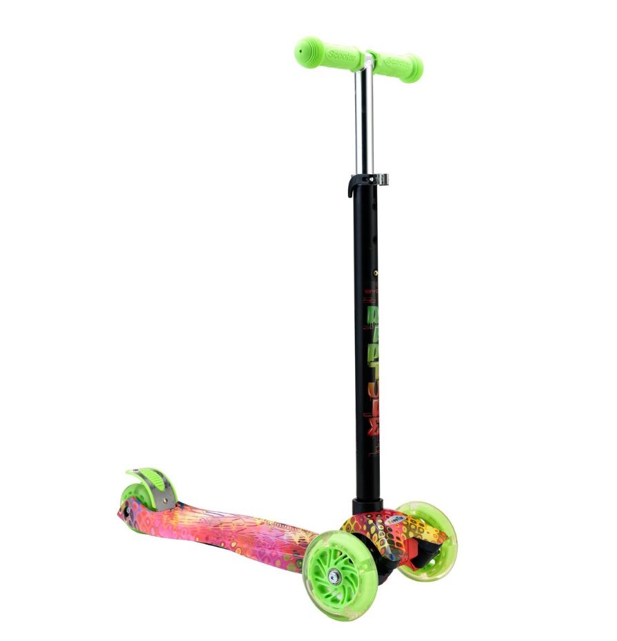 Trotineta aluminiu cu 3 roti pentru fete peste 3 ani Byox Moni Rapture roz verde cu luminite - poza 1