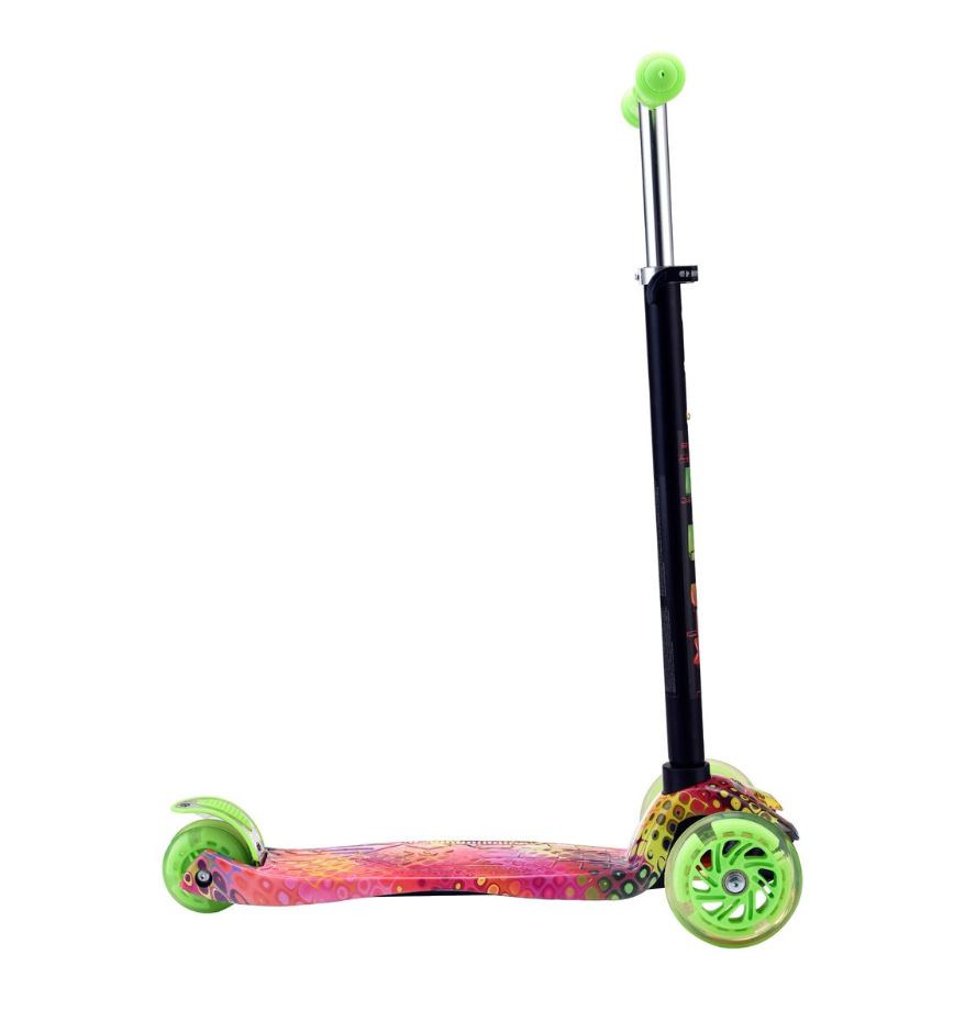 Trotineta aluminiu cu 3 roti pentru fete peste 3 ani Byox Moni Rapture roz verde cu luminite - poza 2