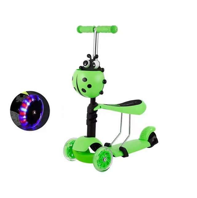 Trotineta copii 3-in-1 cu roti luminoase (verde)
