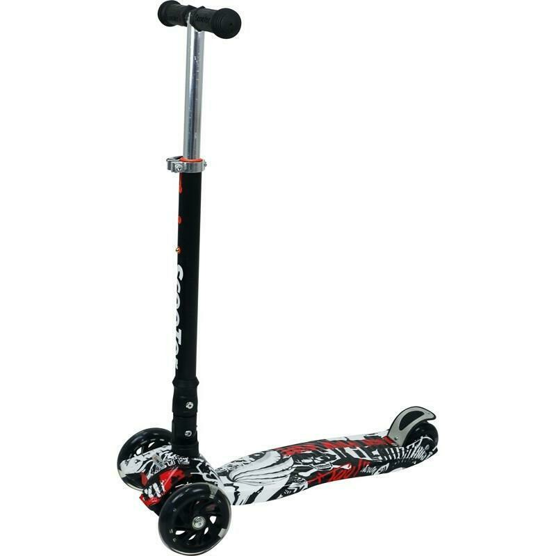 Trotineta copii, Free2Move Zik Zak cu lumini LED pentru baietei, Pliabila si compacta, Platforma antiderapanta, Ghidon reglabil, Rulmenti ABEC-7, Varsta 3 - 6 ani, Black