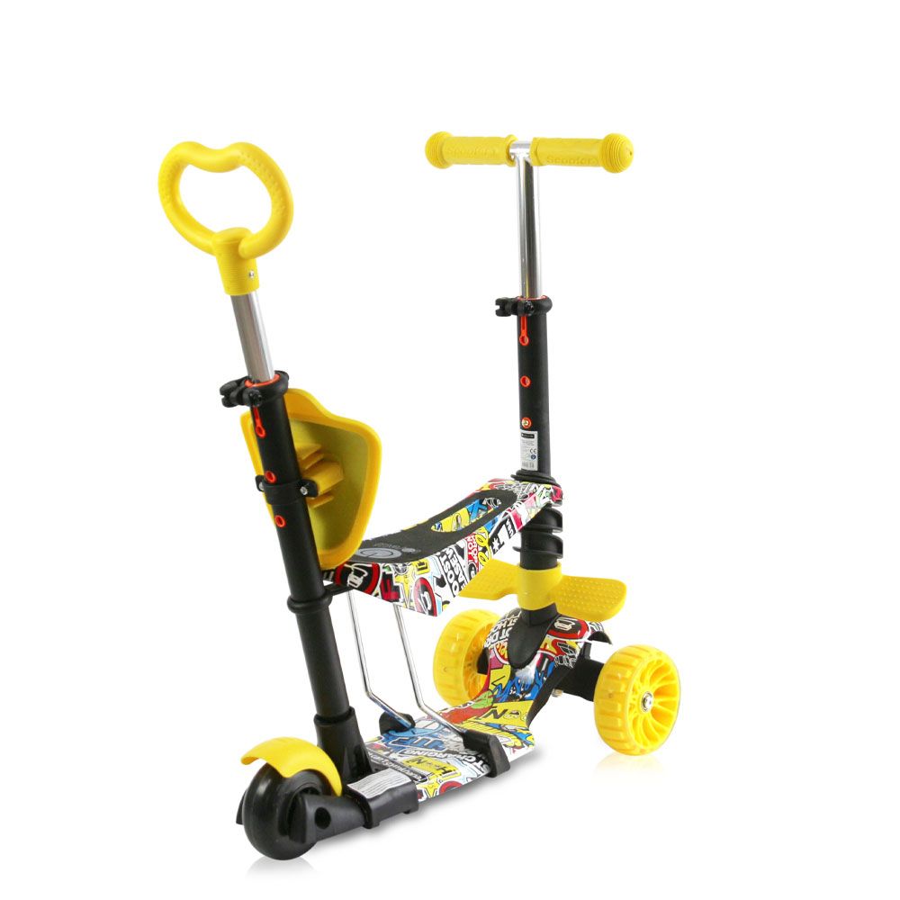 Trotineta cu 3 roti si scaun Lorelli Draxter Plus Galbena Graffitti Smile - poza 3