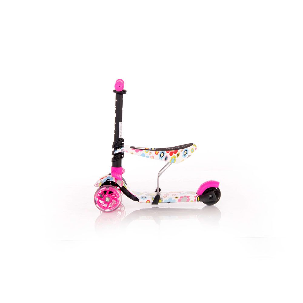 Trotineta cu scaun 3 roti pentru fete peste 3 ani Lorelli 2 in 1 Smart 2020 Flowers roz - poza 2