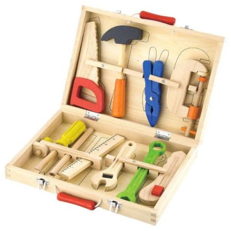 Trusa de scule din lemn, cutie si 10 piese, Viga Toys - poza 1