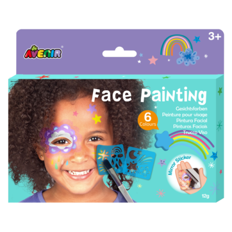 Trusa make-up pictura fata cu sabloane incluse - sase culori non-alergice - curcubeu si stele - poza 1