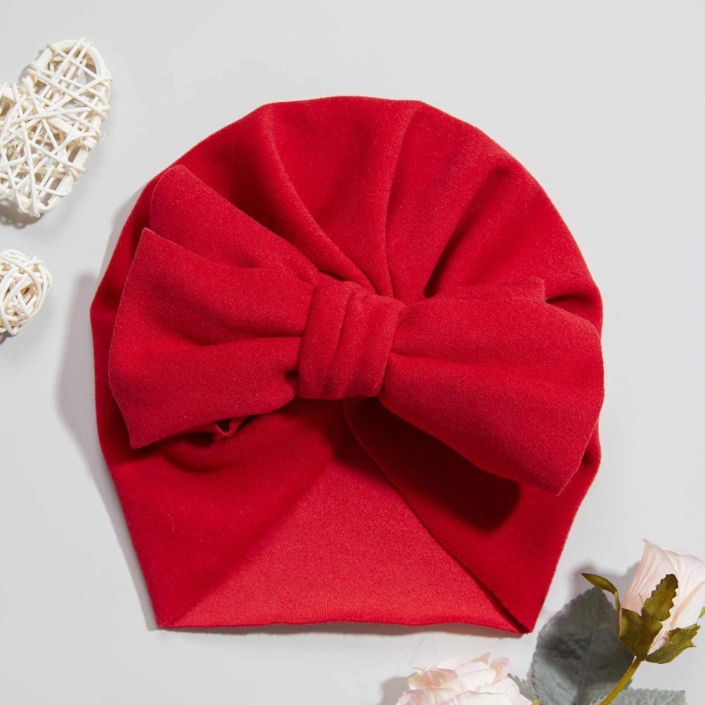 Turban Catifea Cu Fundita Rosu - 0-3 ani - poza 1